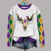 Western Cow Skull Mardi Gras Print Casual Sweatshirt