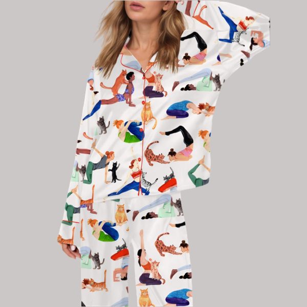 Yoga With Cat Satin Pajama Set