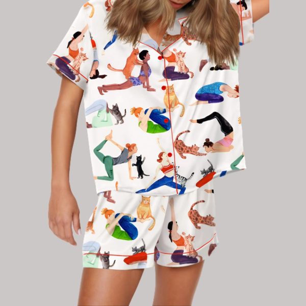 Yoga With Cat Satin Pajama Set