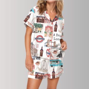 A Day In London Travel Satin Pajama Set