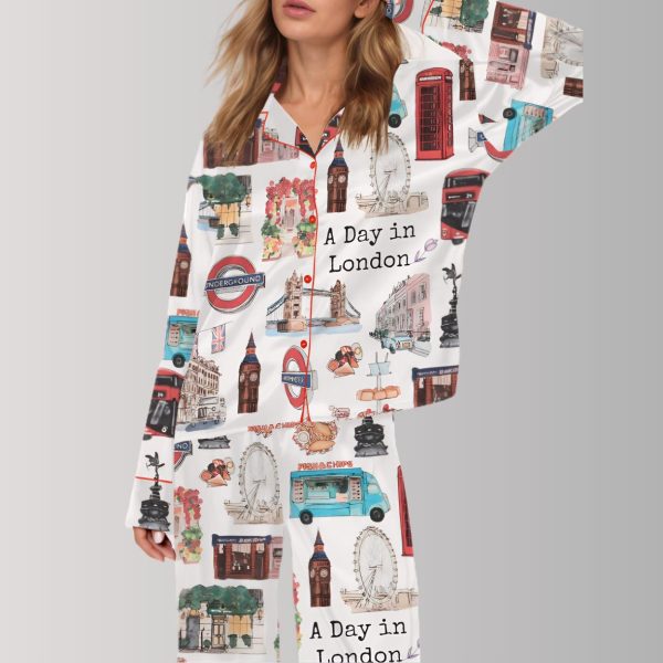 A Day In London Travel Satin Pajama Set