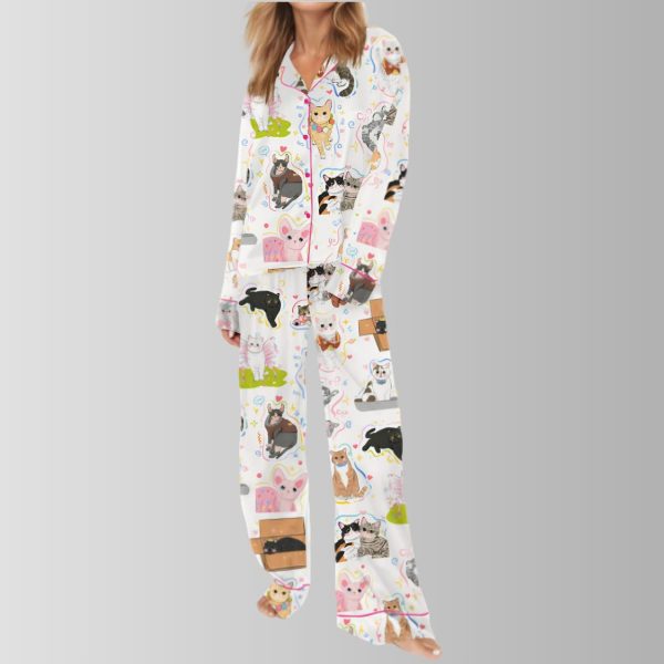 Art Kitten Cute Pet Satin Pajama Set