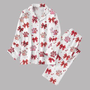 Coquette Bow Paw Dog Valentines Pajamas Set