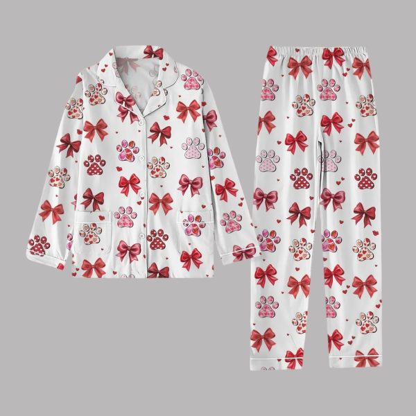 Coquette Bow Paw Dog Valentines Pajamas Set