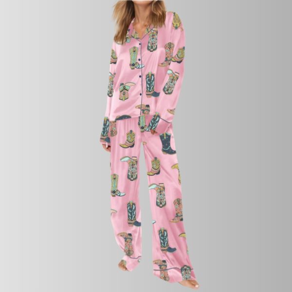 Cowgirl Boots Concert Satin Pajama Set