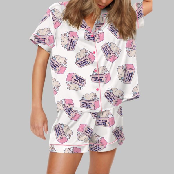 Crying Over Fictional Characters Satin Pajama Set