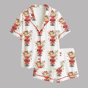 Cupid Bring Espresso Martini Valentines Satin Pajama Set