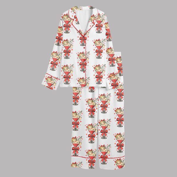 Cupid Bring Espresso Martini Valentines Satin Pajama Set