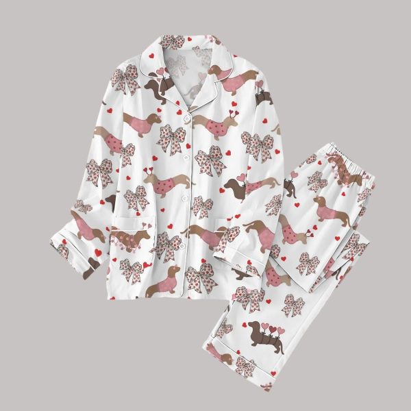 Dachshund Valentines Coquette Bow Pajamas Set