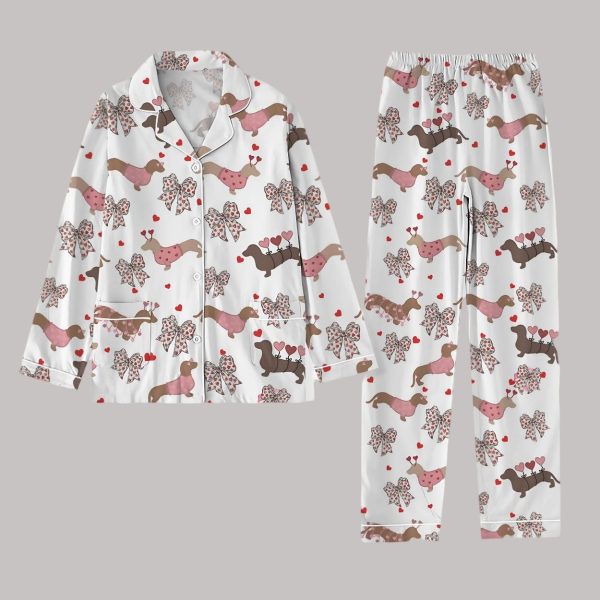 Dachshund Valentines Coquette Bow Pajamas Set