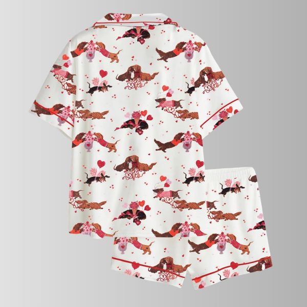 Dachshunds On An Ice Cream Date Valentine's Day Satin Pajama Set1