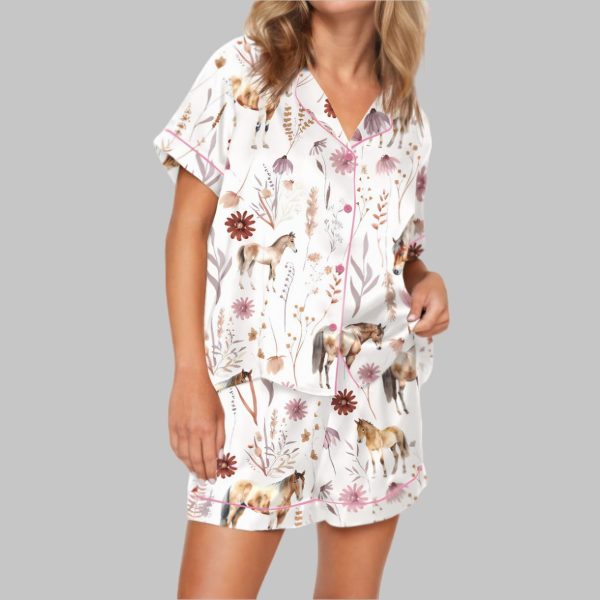 Floral Horse Satin Pajama Set