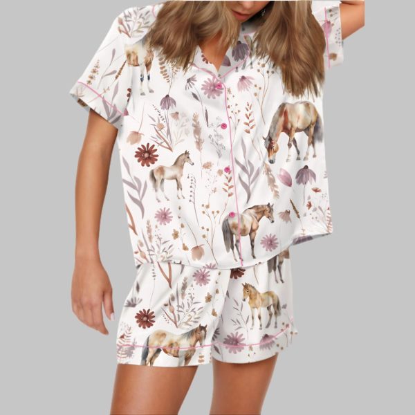 Floral Horse Satin Pajama Set