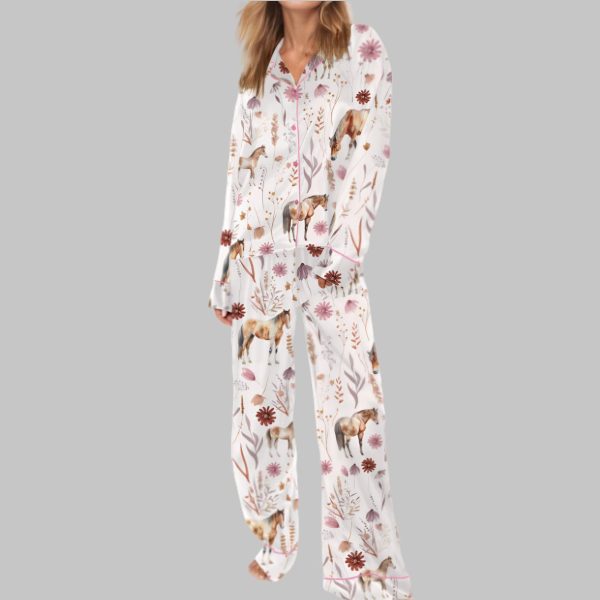 Floral Horse Satin Pajama Set