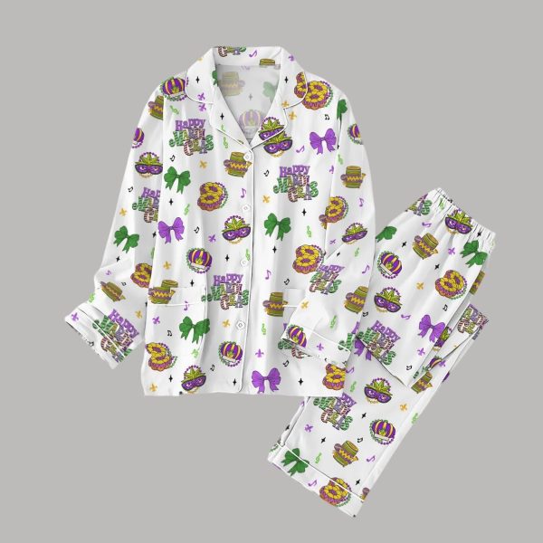 Happy Mardi Gras Bow Thick Pajamas Set