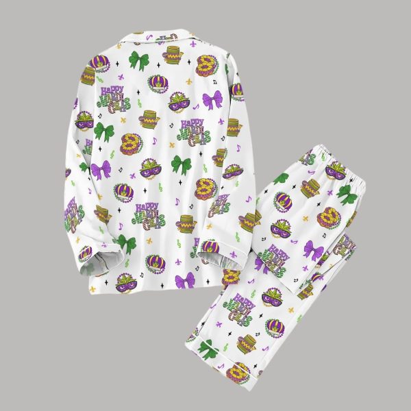 Happy Mardi Gras Bow Thick Pajamas Set