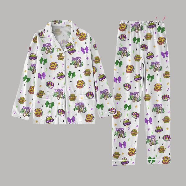 Happy Mardi Gras Bow Thick Pajamas Set