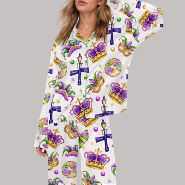 Happy Mardi Gras Satin Pajama Set