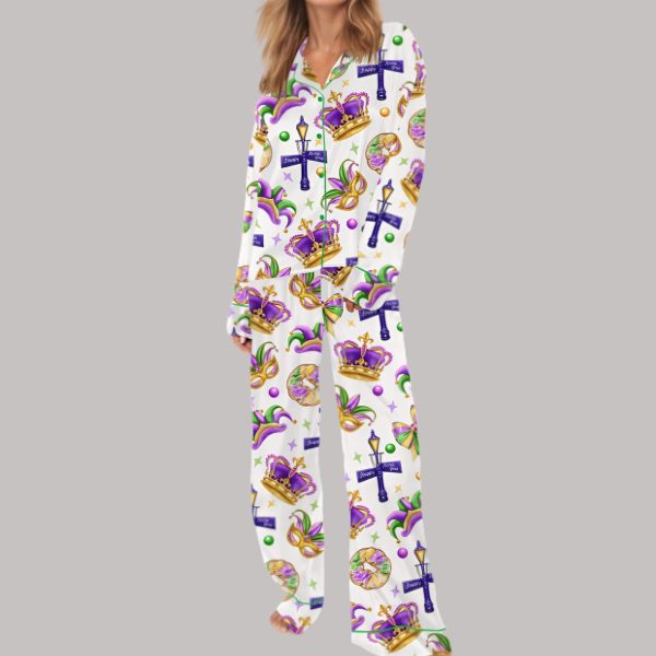 Happy Mardi Gras Satin Pajama Set