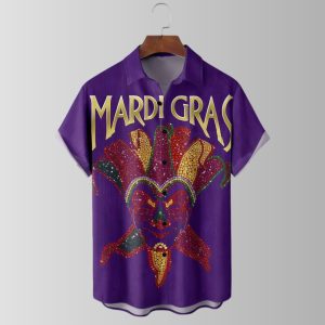 Mardi Gras Art Glitter Clown Mask Purple Hawaiian Shirt