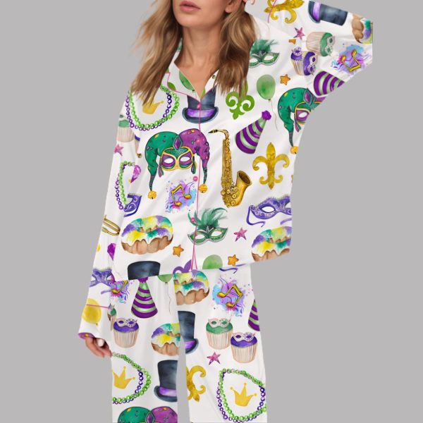 Mardi Gras Carnival Casual Satin Pajama Set 3