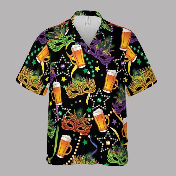 Mardi Gras Carnival Mask Beer Beads Hawaiian Shirt