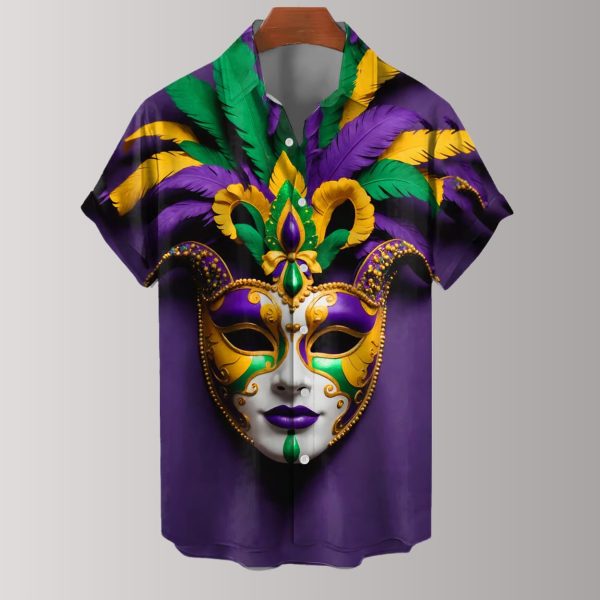 Mardi Gras Carnival Mask Feather Hawaiian Shirt