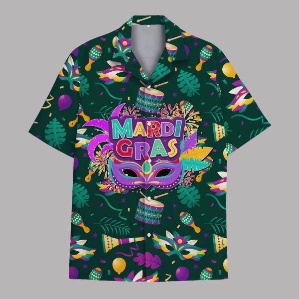 Mardi Gras Mask And Drum Hawaiian Shirt