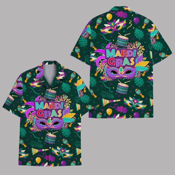 Mardi Gras Mask And Drum Hawaiian Shirt