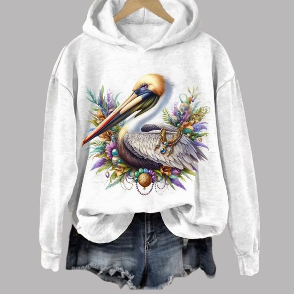 Mardi Gras Pelican Print Hoodie 1