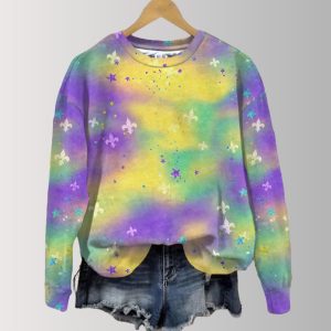 Mardi Gras Tie Dye Fleur de Lis Stars Glitter Sweatshirt