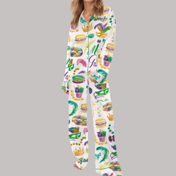 Mardi Gras Watercolor Satin Pajama Set