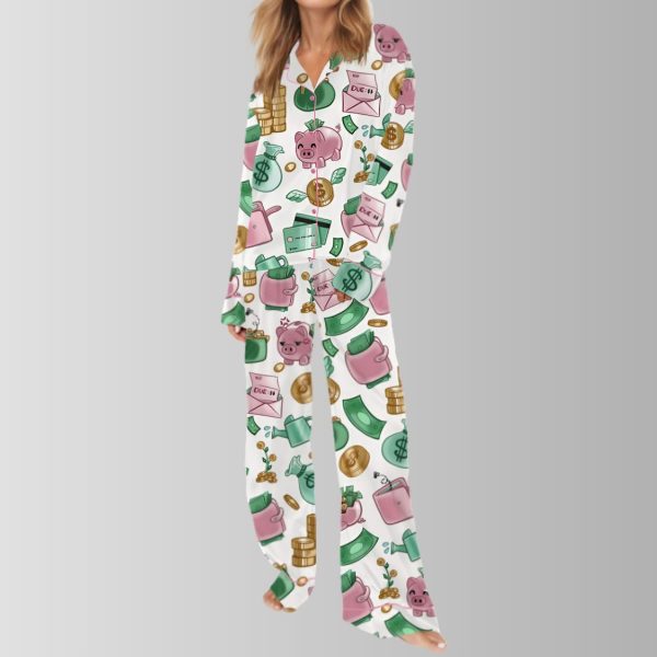 Money and Piggy Bank Satin Pajama Set