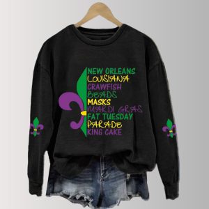 New Orleans Louisiana Crawfish Beads Masks Mardi Gras Fat Tuesday Parade King Cake Sweatshirt