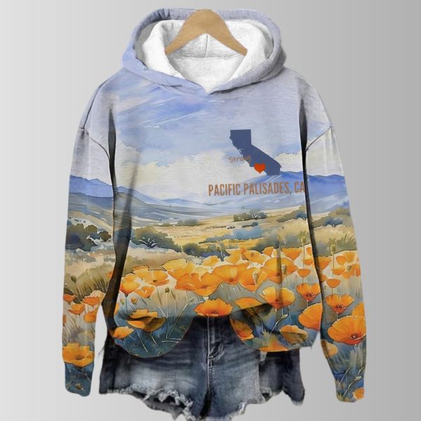 Pacific Palisades CA Strong Flower Print Hoodie