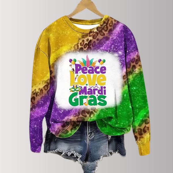 Peace Love Mardi Gras Tie Dye Sweatshirt