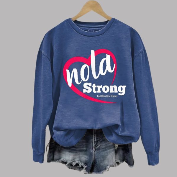 Retro NOLA Strong God Bless New Orleans Print Sweatshirt