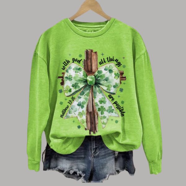 Retro St. Patrick's Day God Christian Cross Print Sweatshirt