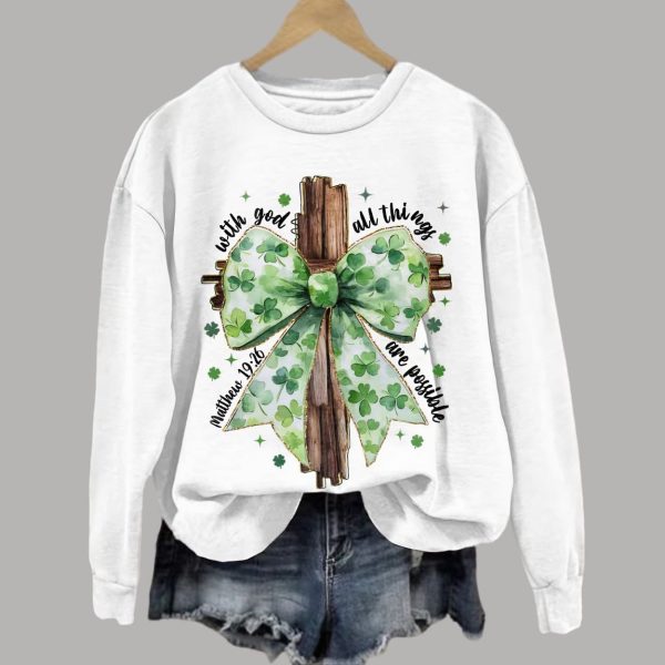 Retro St. Patrick's Day God Christian Cross Print Sweatshirt