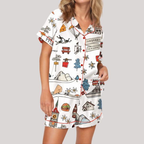 Skiing In Switzerland Satin Pajama Set