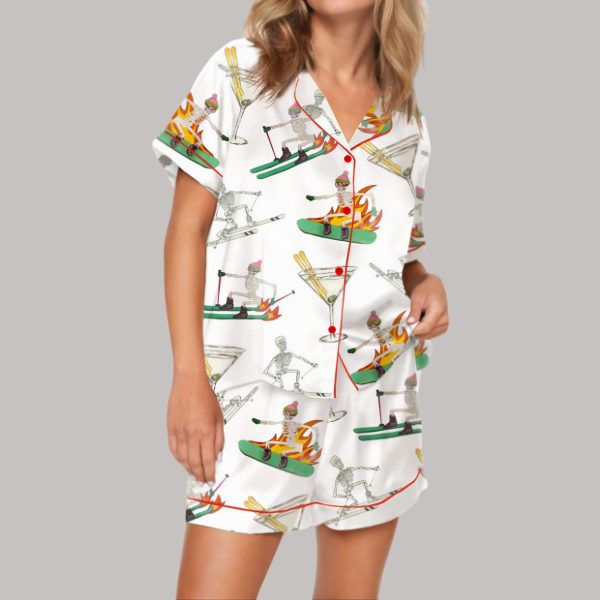 Skiing Skeleton Martini Satin Pajama Set