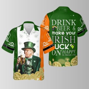 St Patrick’s Day Trump Drinking Beer Hawaiian Shirt