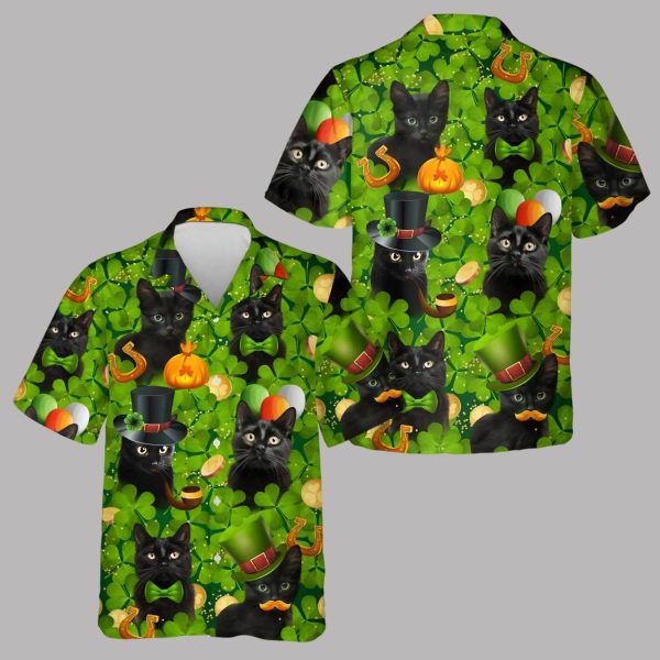 St. Patrick's Day Black Cat Hawaiian Shirt