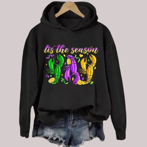 Tis The Season Mardi Gras Print Hoodie