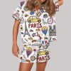 Travel To Paris Satin Pajama Set