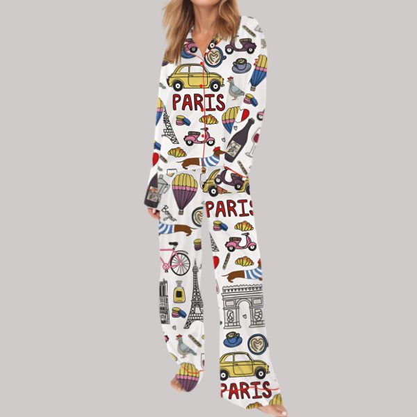 Travel To Paris Satin Pajama Set