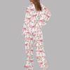 Trendy Pink Coquette Bow Floral Satin Pajama Set