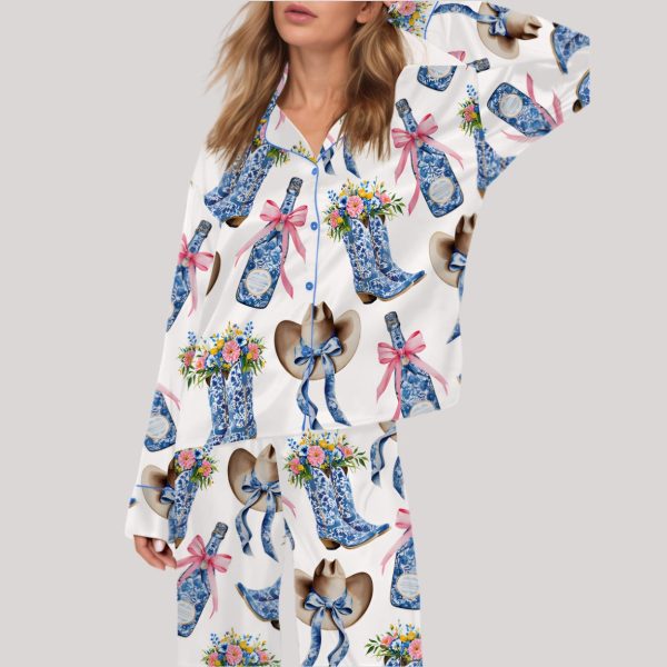 Western Coastal Cowgirl Satin Pajama Set