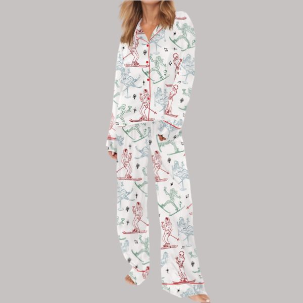 Winter Ski Martini Girls Satin Pajama Set