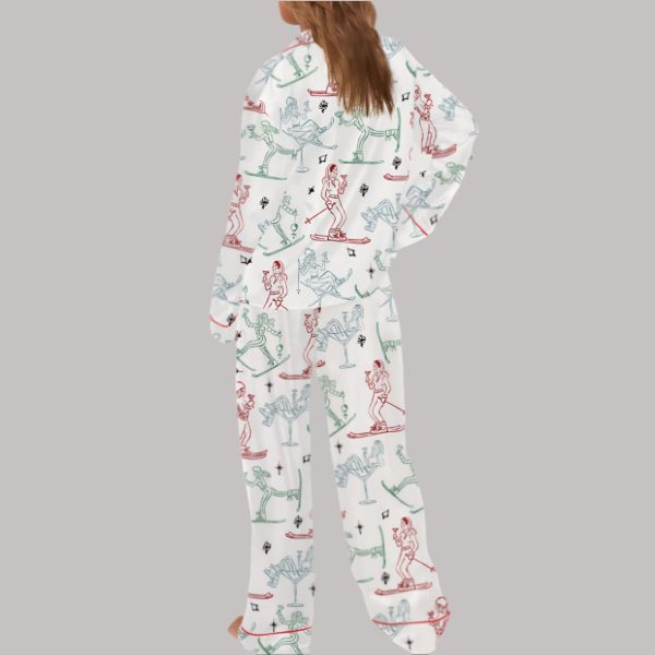 Winter Ski Martini Girls Satin Pajama Set